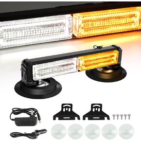 Wireless Amber White Strobe Lights Bar 20LED Battery Powered Magnetic Strobe Light, w/Rechargeable Plug Warning Lights for Beacon Rooftop Safety Vehicles Tow Trucks Tractor Snowplow