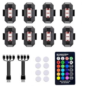 8PCS Wireless LED Strobe Lights with Remote Control,8 Colors Waterproof Anti-Collision USB Charing Led Warning Lights,High Brightness Wireless LED Lights for Car Motorcycle Drone Aircraft Bike
