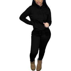 HTD Two Piece Outfits for Women Casual Sweatsuits Set Long Sleeve Hoodie Tracksuit Pullover Jogger Sweat Pants Set