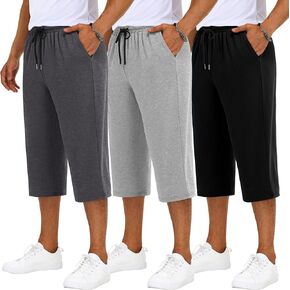 Neer 3 Pack Men's Baggy Capri Pants Plus Size Below Knee Casual 3/4 Shorts Big and Tall Summer Drawstring Pants with Pockets
