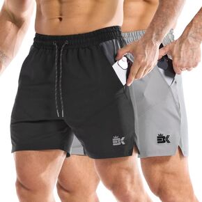 BROKIG Men's 2 Pack Drylite Bodybuilding Gym Shorts with Pockets Quick Dry Stretch Workout Shorts Men