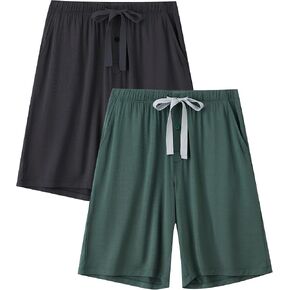 CF Mens Pajama Pants Rayon Sleep Lounge Shorts Soft Pj Bottoms Lightweight Elastic Waist Pants with Pockets 2 Pack