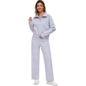 Women 2 Piece Outfits Sweatsuit Set Spring Half Zip Sweatshirts Wide Leg SweatpantvFall Loung Set Tracksuit