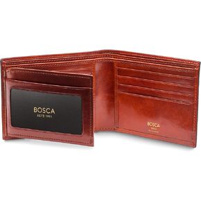 Bosca Men's Leather Wallet - Old Italia Bifold Wallet For Men Made From Full Grain Italian Leather, 11 Card Slots, ID Window, Divided Currency Well, Gift-Ready Packaging - Cognac Brown
