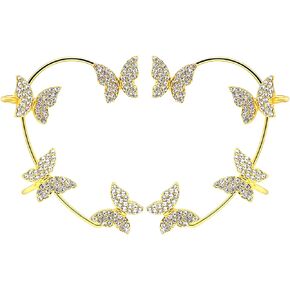 Zircon Butterfly Ear Cuff Earrings for Women No Piercing Butterfly Ear Clip Wrap Around Fake Earrings Ear Wrap Crawler Rhinestone Wrap Earrings