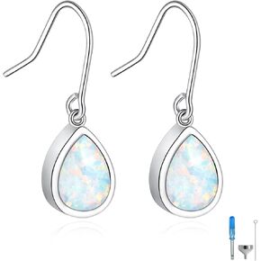 Sterling Silver Opal Teardrop Urn Earrings Keepsake Memorial Cremation Jewelry Earrings for Ashes for Women