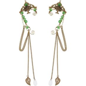 Fairy Elf Ear Cuffs Drop Dangling Ear Clips Wraps Vintage Antique Bronze Cuffs Earring Non-Pierced Elves Ear Cuffs for Women Fantasy Cosplay Wedding Costume