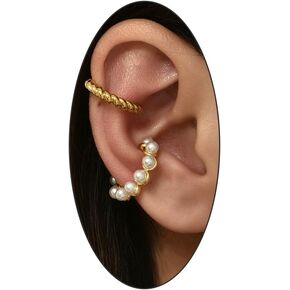 Chunky Pearl Cuff Earrings for Women - Gold Plated Hypoallergenic Pearl Earrings Clip on Ear No Piercing - Christmas Birthday Statement Jewelry Gifts
