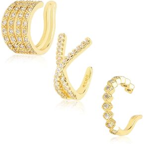Gold Clip on Ear Cuff Earrings 14K Gold Plated 925 Sterling Silver Ear Cuffs Non Pierced Fake Hoop Earring Cuffs Cartilage Wrap Cuff Earrings Cubic Zirconia Sparkling Round Huggie Ear Rings for Women