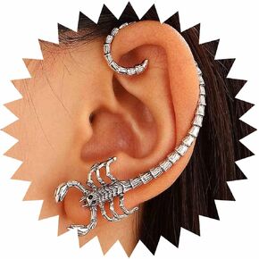 YienDoo Gothic Scorpion Ear Cuffs Earrings Silver Punk Piercing Scorpion Ear Wrap Stud Hip Hop Statement Metal Scorpion Cartilage Climber Crawler Ear Clip On Cuff Earrings Jewelry for Women