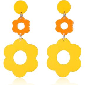 Acrylic Flower Earrings for Women Double Daisy Drop Earrings Resin Flowers Floral Earrings for Y2k Yellow White Flowers 60/70s Earrings
