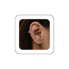 Andelaisi Boho Rhinestone Ear Climber Earrings Silver Crystal Ear Cuff Wrap Crawler Earrings Vintage Crystal Cz Cuff Earrings Bling Cz Crystal Crawler Climber Earrings Jewelry for Women