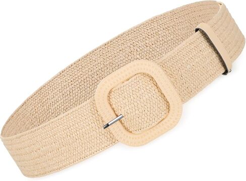 Syhood Women Straw Woven Belt Elastic Rattan Waist Raffia Stretch Braided Belt in Saudi Arabia