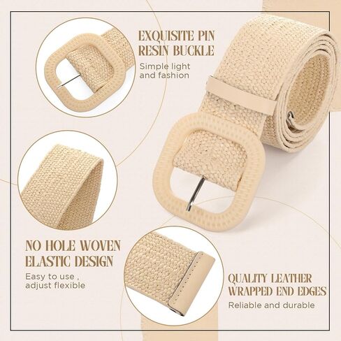 Syhood Women Straw Woven Belt Elastic Rattan Waist Raffia Stretch Braided Belt in Saudi Arabia