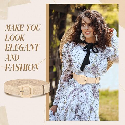 Syhood Women Straw Woven Belt Elastic Rattan Waist Raffia Stretch Braided Belt in Saudi Arabia