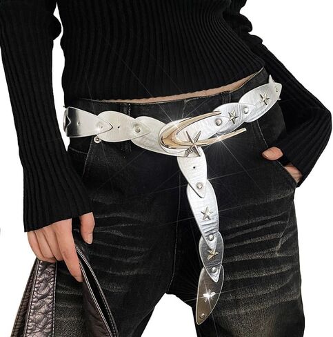 BODIY Star Studded Leather Belt Black Fashion Leather Belt Adjustable Belts Y2K Leather Accessories for Women in Kuwait