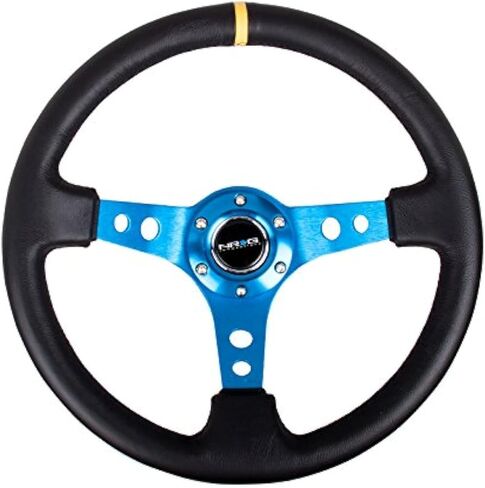 NRG Innovations NRG-RST-006S-TL Reinforced Steering Wheel - 350MM Sport Steering Wheel (3" Deep) - Black Suede Teal Center Mark with Teal Stitching and Teal Center spoke in Saudi Arabia