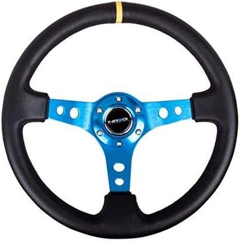 NRG Innovations NRG-RST-006S-TL Reinforced Steering Wheel - 350MM Sport Steering Wheel (3" Deep) - Black Suede Teal Center Mark with Teal Stitching and Teal Center spoke in Saudi Arabia