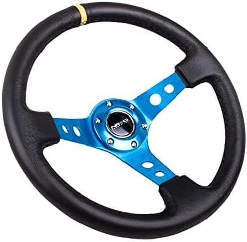 NRG Innovations NRG-RST-006S-TL Reinforced Steering Wheel - 350MM Sport Steering Wheel (3" Deep) - Black Suede Teal Center Mark with Teal Stitching and Teal Center spoke in Saudi Arabia