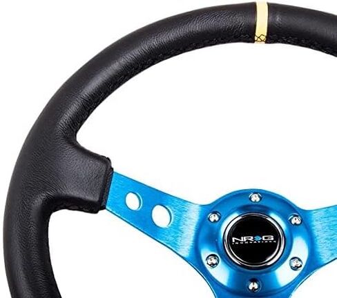 NRG Innovations NRG-RST-006S-TL Reinforced Steering Wheel - 350MM Sport Steering Wheel (3" Deep) - Black Suede Teal Center Mark with Teal Stitching and Teal Center spoke in Saudi Arabia