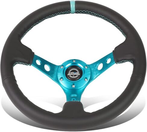 NRG Innovations NRG-RST-006S-TL Reinforced Steering Wheel - 350MM Sport Steering Wheel (3" Deep) - Black Suede Teal Center Mark with Teal Stitching and Teal Center spoke in Saudi Arabia