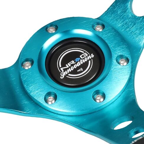 NRG Innovations NRG-RST-006S-TL Reinforced Steering Wheel - 350MM Sport Steering Wheel (3" Deep) - Black Suede Teal Center Mark with Teal Stitching and Teal Center spoke in Saudi Arabia