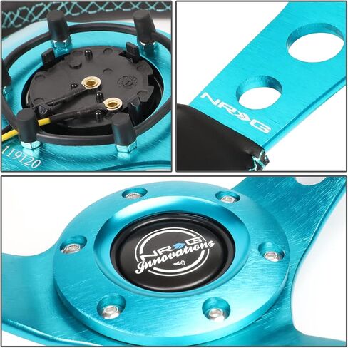 NRG Innovations NRG-RST-006S-TL Reinforced Steering Wheel - 350MM Sport Steering Wheel (3" Deep) - Black Suede Teal Center Mark with Teal Stitching and Teal Center spoke in Saudi Arabia