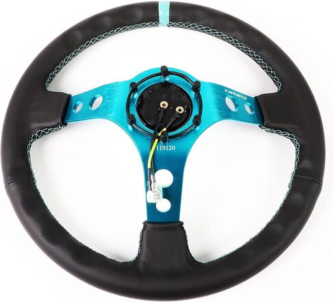 NRG Innovations NRG-RST-006S-TL Reinforced Steering Wheel - 350MM Sport Steering Wheel (3" Deep) - Black Suede Teal Center Mark with Teal Stitching and Teal Center spoke in Saudi Arabia