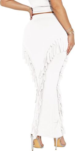 Women's Fringe Skirt Side Tassel Elastic High Waisted Pencil Long Maxi Skirts Bodycon in Saudi Arabia