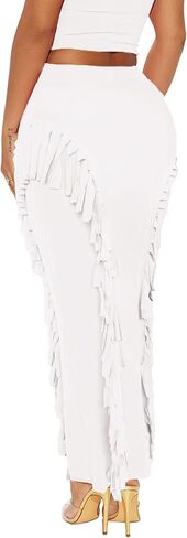 Women's Fringe Skirt Side Tassel Elastic High Waisted Pencil Long Maxi Skirts Bodycon in Saudi Arabia