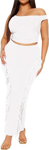 Women's Fringe Skirt Side Tassel Elastic High Waisted Pencil Long Maxi Skirts Bodycon in Saudi Arabia