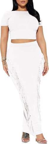 Women's Fringe Skirt Side Tassel Elastic High Waisted Pencil Long Maxi Skirts Bodycon in Saudi Arabia