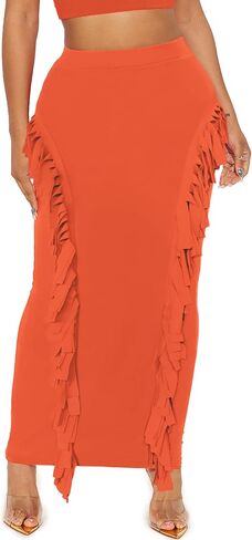 Women's Fringe Skirt Side Tassel Elastic High Waisted Pencil Long Maxi Skirts Bodycon in Saudi Arabia