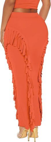 Women's Fringe Skirt Side Tassel Elastic High Waisted Pencil Long Maxi Skirts Bodycon in Saudi Arabia