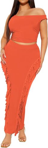 Women's Fringe Skirt Side Tassel Elastic High Waisted Pencil Long Maxi Skirts Bodycon in Saudi Arabia