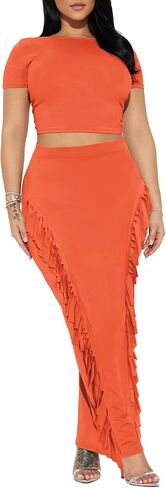 Women's Fringe Skirt Side Tassel Elastic High Waisted Pencil Long Maxi Skirts Bodycon in Saudi Arabia