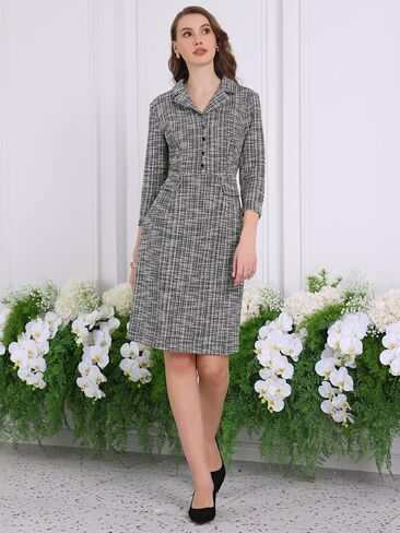 Women's 3/4 Sleeve Sheath Dress Collared Vintage Tweed Dress in Saudi Arabia
