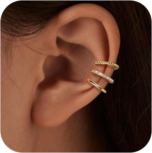Gold Plated Ear Cuffs Non Piercing Dainty Earring Set for Women S925 Sterling Silver Clip on Cartilage Hoop Earring CZ Fake Earrings Birthday Jewelry for Mom Daughter Graduation Gifts in Kuwait
