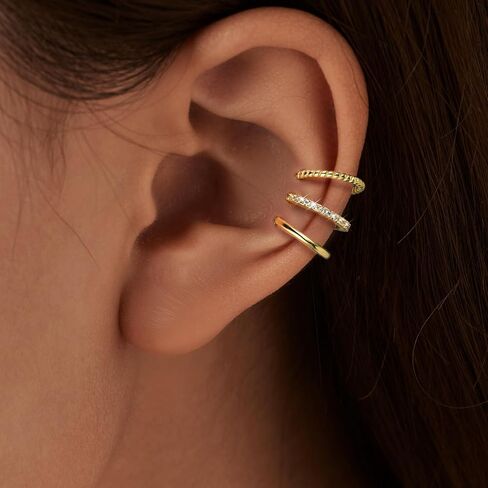 Gold Plated Ear Cuffs Non Piercing Dainty Earring Set for Women S925 Sterling Silver Clip on Cartilage Hoop Earring CZ Fake Earrings Birthday Jewelry for Mom Daughter Graduation Gifts in Kuwait