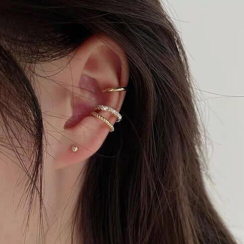 Gold Plated Ear Cuffs Non Piercing Dainty Earring Set for Women S925 Sterling Silver Clip on Cartilage Hoop Earring CZ Fake Earrings Birthday Jewelry for Mom Daughter Graduation Gifts in Kuwait