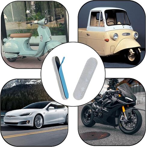 4Pcs Motorcycle Reflectors 3.78x0.94 Oval Reflector Self Adhesive for Trailers, Trucks, Automobiles,Bike,Boat (White) in Saudi Arabia