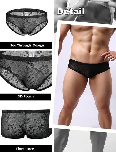 Mens Mesh Underwear Sexy Briefs Lace Pants With Soft Bulge Pouch Soft Breathable Cheeky Underpants For Men M-2XL in Kuwait