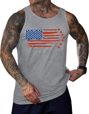 قمم Mainfini Men American Flag Tank Tops 4th of July Muscle Sirless Sirt Graphic Gym Workout Tee (S-3XL) in Kuwait