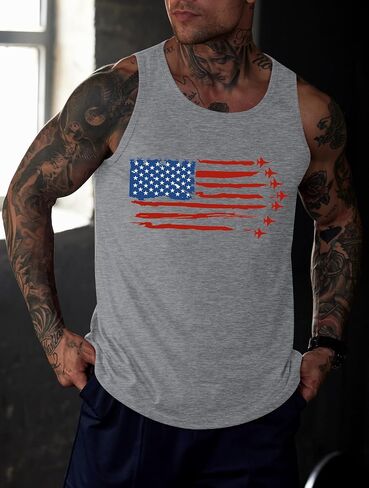 قمم Mainfini Men American Flag Tank Tops 4th of July Muscle Sirless Sirt Graphic Gym Workout Tee (S-3XL) in Kuwait