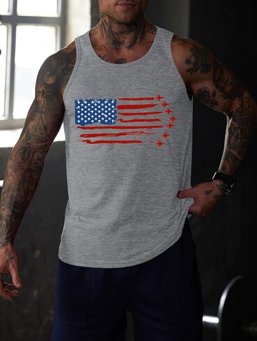 قمم Mainfini Men American Flag Tank Tops 4th of July Muscle Sirless Sirt Graphic Gym Workout Tee (S-3XL) in Kuwait