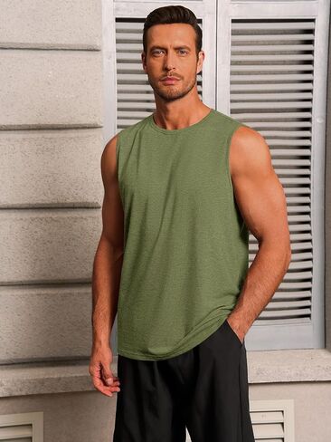 Runcati Mens Workout Tank Tops Sleeveless Gym Muscle Athletic T Shirts Casual Summer Beach Tops in Saudi Arabia