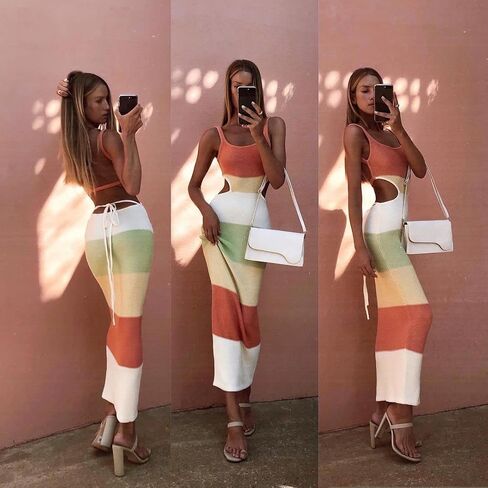nufiwi نساء عاريات جوفاء خارج لباس طويل فستان مثير ياكسي ماكسي فستان bodycon السباغيتي حزام كوكتيل حفلة midi in Kuwait