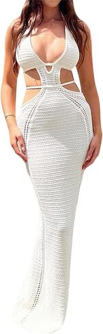 nufiwi نساء عاريات جوفاء خارج لباس طويل فستان مثير ياكسي ماكسي فستان bodycon السباغيتي حزام كوكتيل حفلة midi in Kuwait