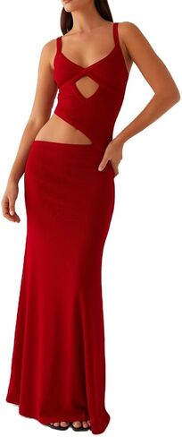 NUFIWI Women Sexy Cutout Long Dress Spaghetti Strap Ruched Bodycon Maxi Dress Backless Hollow Cocktail Dresses in Saudi Arabia