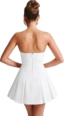 Women's Sexy Strapless Ruched Pleated Tube Mini Dress Y2K Sleeveless A Line Bodycon Short Dress in Kuwait